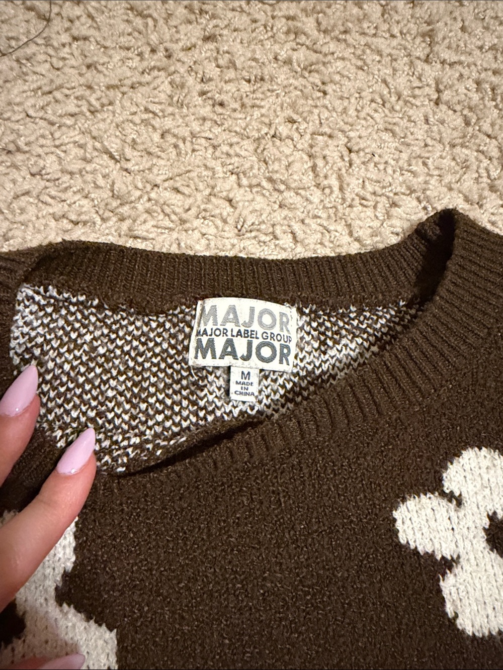 Brown Floral Crewneck Sweater - White Flower Pattern - Picture 2 of 3